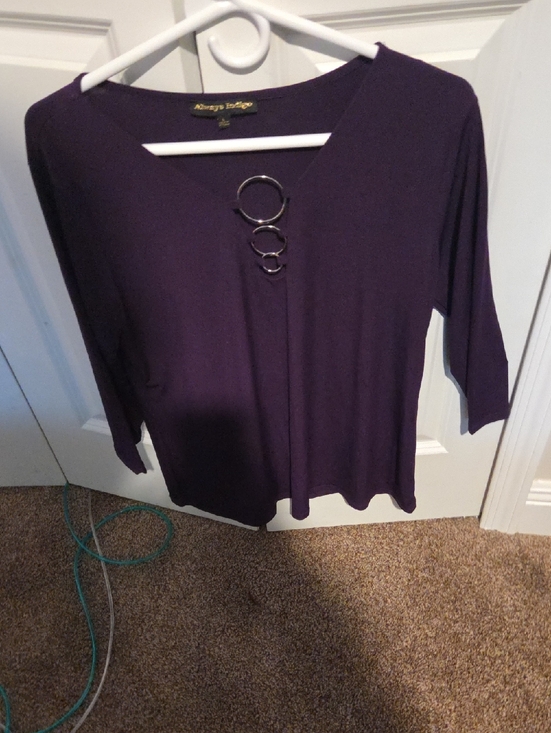 always indigo Tops - Women's Purple V-Neck Ring-Accent Long Sleeve Top